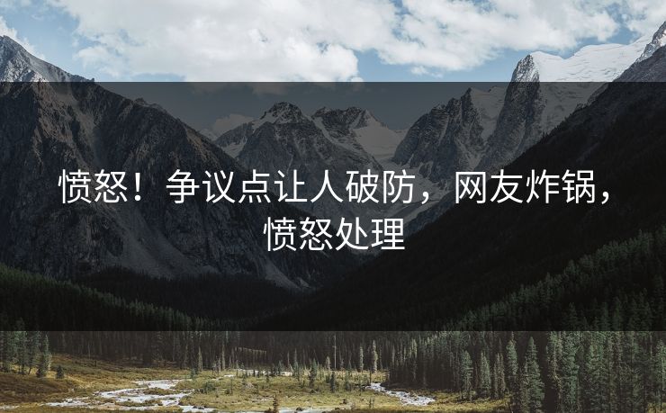 愤怒！争议点让人破防，网友炸锅，愤怒处理