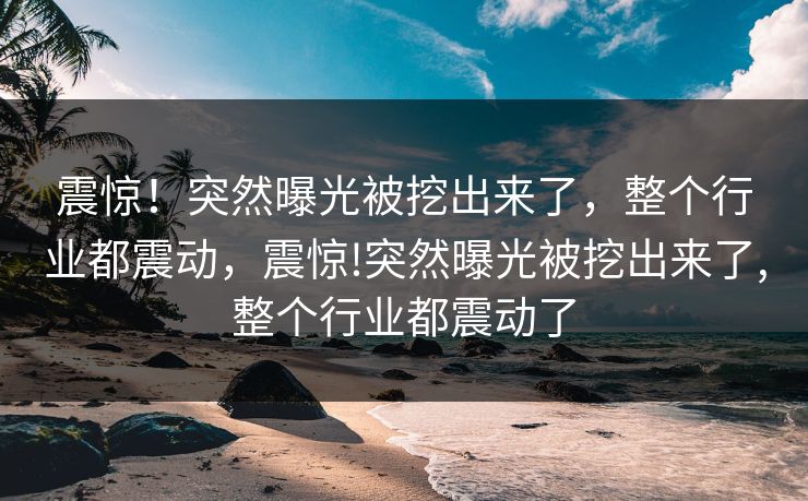 震惊！突然曝光被挖出来了，整个行业都震动，震惊!突然曝光被挖出来了,整个行业都震动了